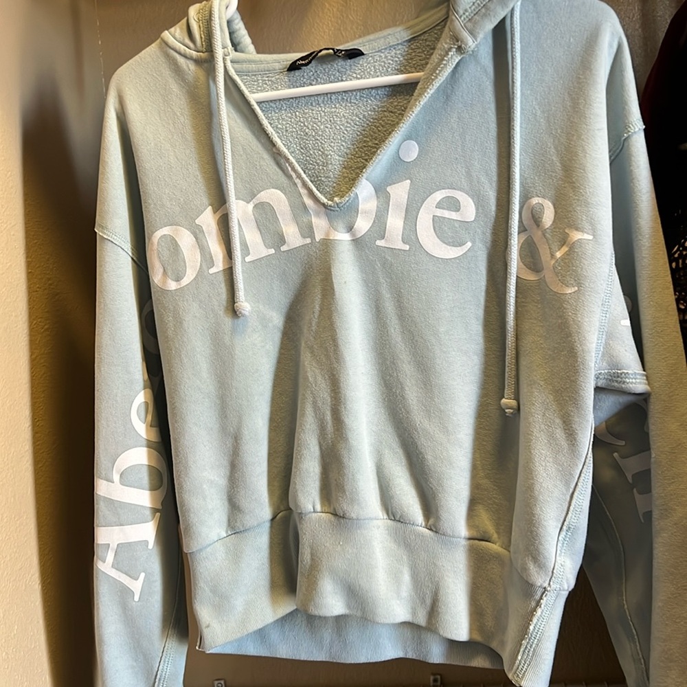 Abercrombie & Fitch Oversized  Light Blue Logo Cropped Hoodie